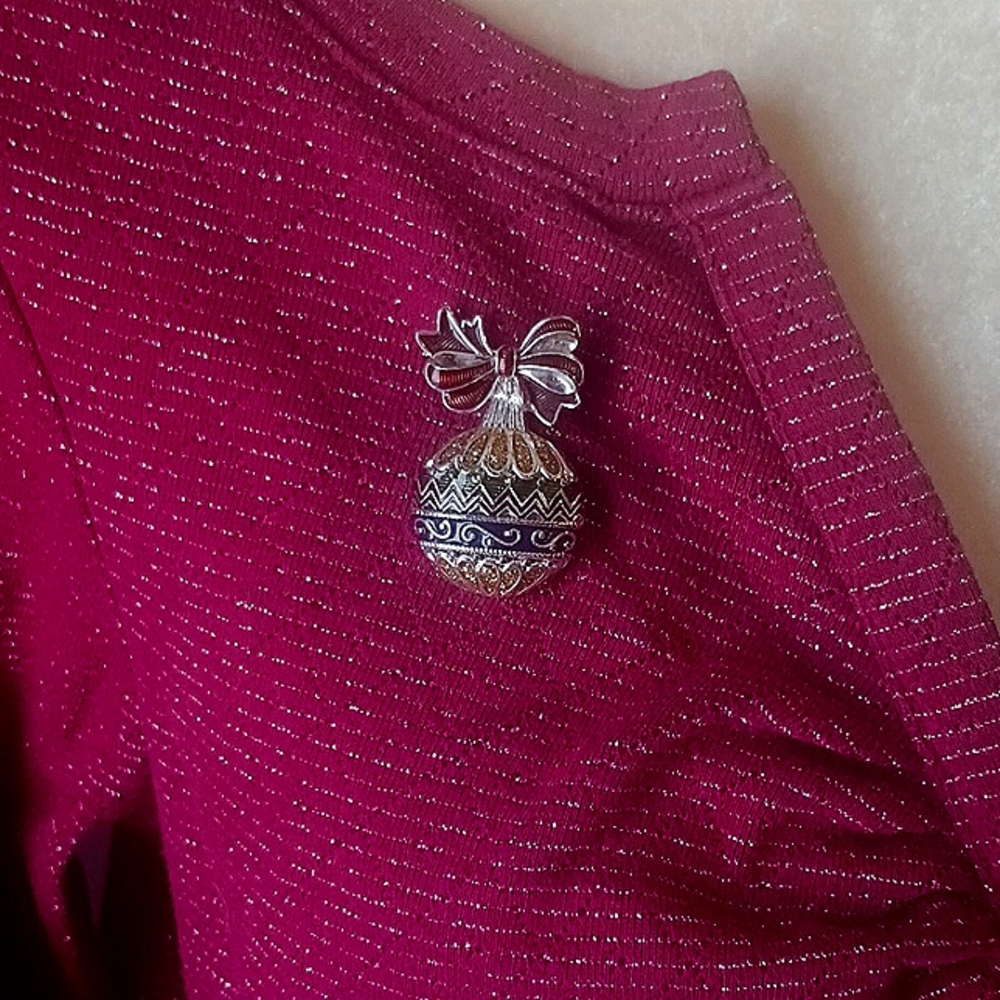 Festive Holiday Ornament Pin or Brooch